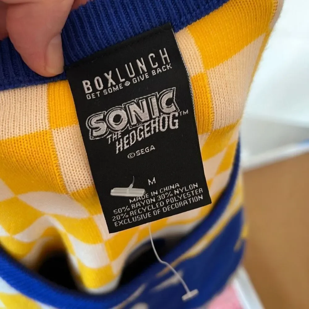 Box Lunch Sonic the Hedgehog Gold Rings Portrait Holiday Sweater New Size Medium